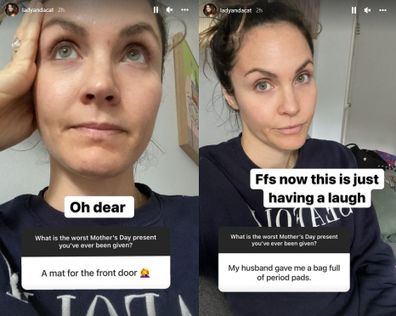 Laura Byrne shares responses of bad mother's day gifts on Instagram. 