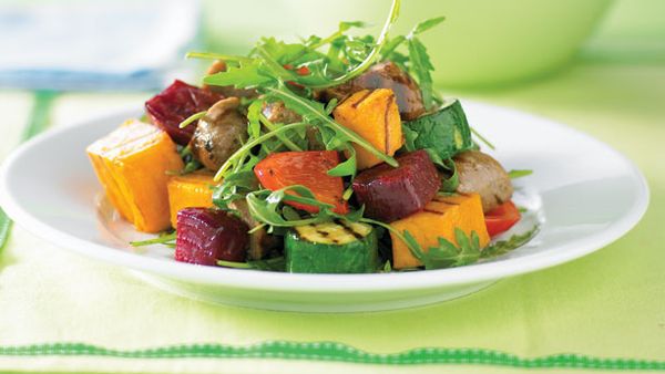 Sausage and grilled vegie salad