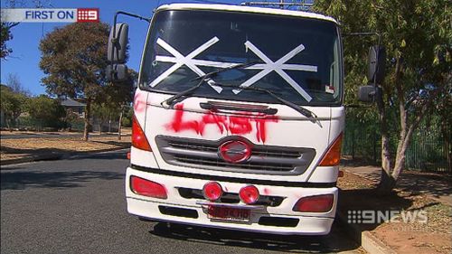 The truck's tyres were slashed and its brake line cut. (9NEWS)