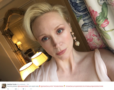 <p>Makeup artist Heather Currie paid tribute to her client the impossibly beautiful Gwendoline Christie. She created her perfectly pretty look using cult makeup favourite Urban Decay.</p>
<p>Image: Twitter/@hcurriebeauty</p>
