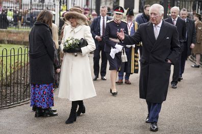 King Charles III and Camilla, the Queen Consort, arrive for a visit to Colchester Castle to mark Colchester's recently awarded city status, in England, Tuesday, March 7, 2023