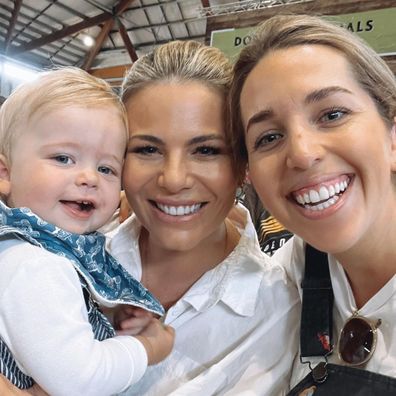 Fiona Falkiner and Hayley Willis with their little boy Hunter