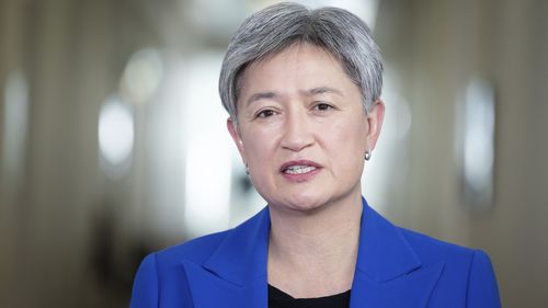 Minister for Foreign Affairs Penny Wong during a doorstop interview at Parliament House in Canberra on Tuesday 6 September 2022. fedpol Photo: Alex Ellinghausen