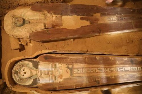 Two highly-decorated coffins found in the Giza Plateau cemetery. Picture: Ministry of Antiquities