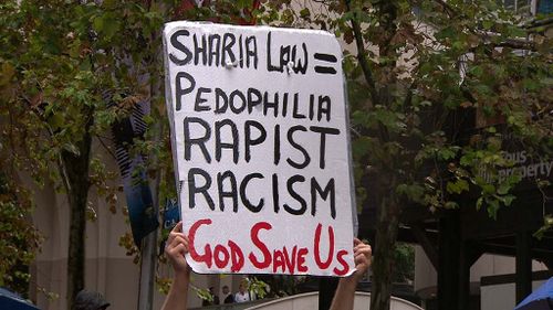 One of Reclaim Australia's signs brandished at the Sydney rally. (9NEWS)