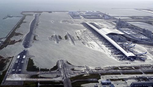 Kansai International Airport is partly inundated following a powerful typhoon in Osaka, western Japan