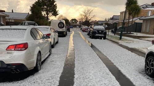 Thick hail covered the roads in the suburb of Craigieburn.