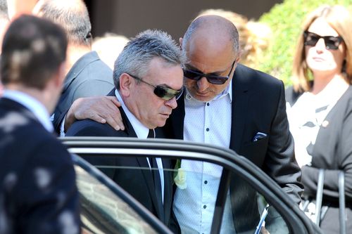 An emotional Borce Ristevski arrives at his wife's funeral in March 2016. Picture: AAP