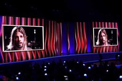 Drummer Taylor Hawkins is remembered with a tribute during the 64th Annual GRAMMY Awards at MGM Grand Garden Arena on April 03, 2022 in Las Vegas, Nevada.