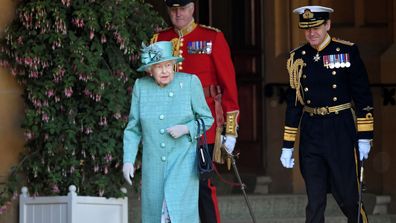 Queen Elizabeth II attends a ceremony to mark her official birthday at Windsor Castle on June 13, 2020 in Windsor, England.