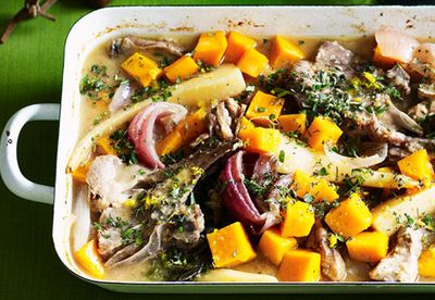 Lemon-scented lamb casserole with winter vegetables