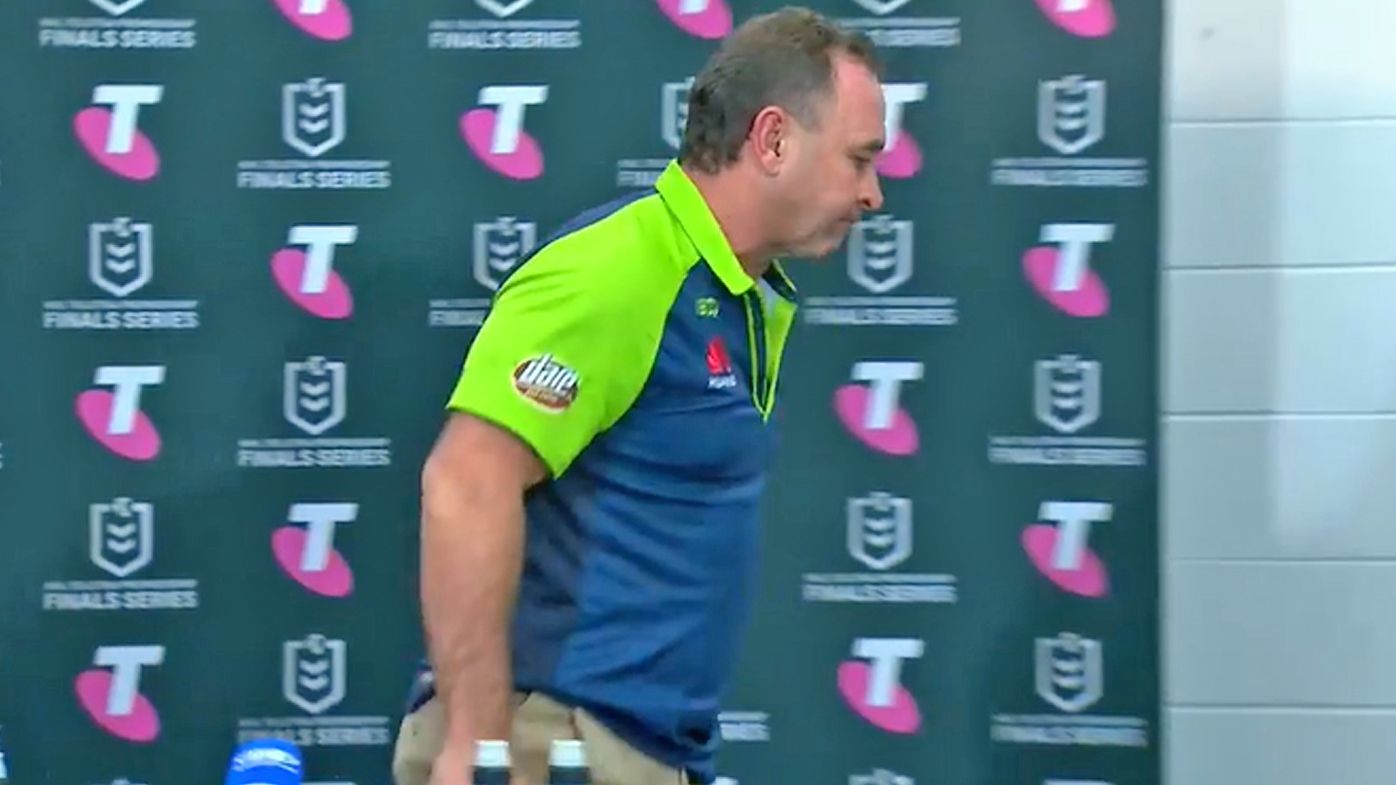 Canberra Raiders coach Ricky Stuart storms out of press conference after one question