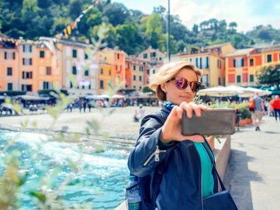Tourist in Portofino, Liguria, Italy