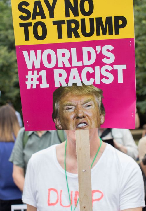 Protesters have gathered outside the US Ambassador's residence in Regent's Park. Picture: Getty