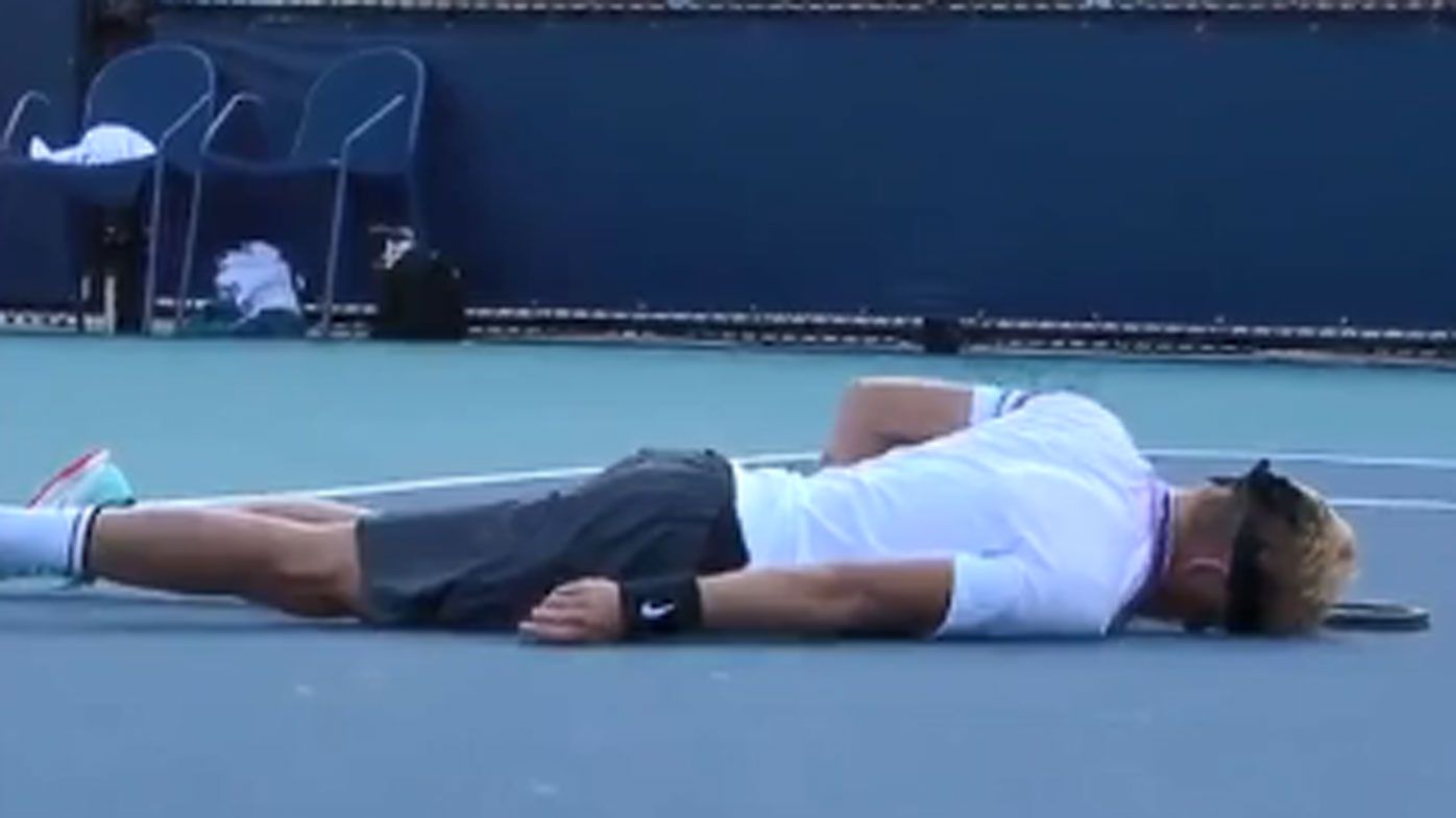 Spaniard Nicola Kuhn collapses mid-point at Miami Open