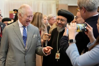 King Charles III and Archbishop Angaelos, right, arrive to attend an Advent Service and Christmas Reception at The Coptic Orthodox Church Centre UK in Stevenage, England, Tuesday, Dec. 5, 2023
