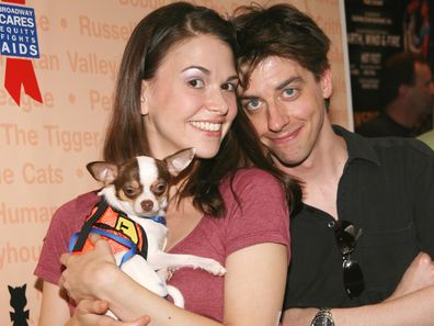 Sutton Foster and Chritian Borle with dog, James