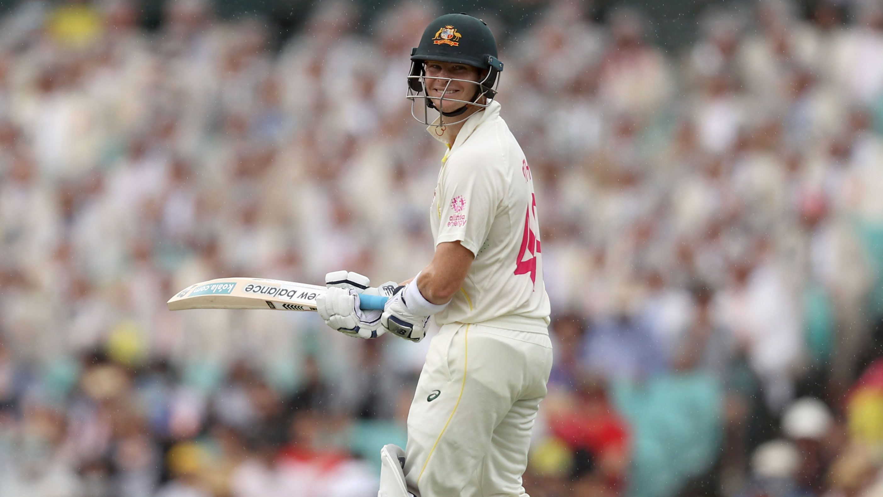 Steve Smith of Australia reacts during day two of the fourth Test in the Ashes.