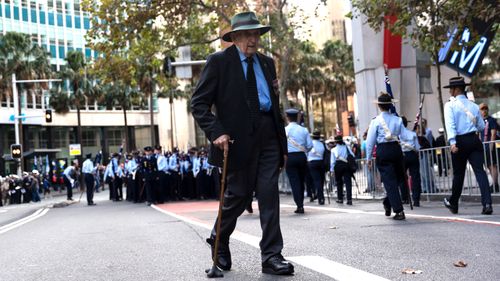 An elderly man is pictured during the ANZAC Day March on April 25, 2019 in Sydney, Australia.
