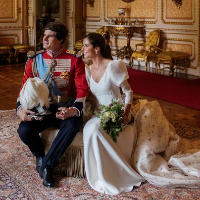 Carlos Fitz-James Stuart and Belen Corsini celebrate their wedding at the Palacio de Liria on May 22, 2021 in Madrid, Spain. 