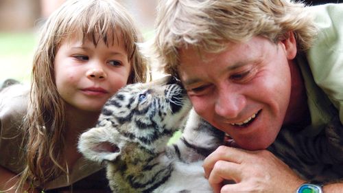 File photo of Steve Irwin with his daughter Bindi and a tiger cub.