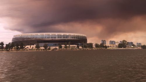 Smoke behind the new Optus Stadium. (Michelle Pearson/Supplied)