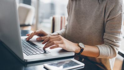 Woman hands laptop 