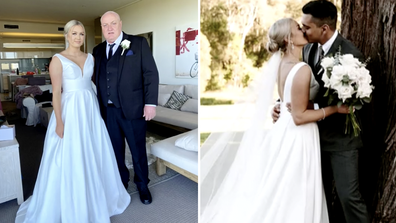 Kathryn's father Kevin (left) walked her down the aisle to meet her groom.