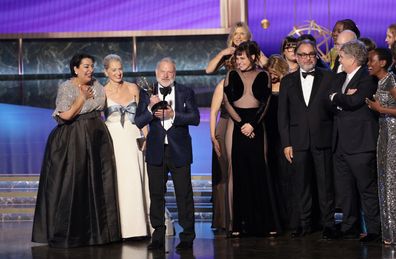 Los Angeles, CA   September 14, 2025  John Wells accepts the award for outstanding drama series for The Pitt during the show at the 77th Primetime Emmy Awards at the Peacock Theater in Los Angeles, CA, Sunday, Sept. 14, 2025. (Myung J. Chun / Los Angeles Times)
