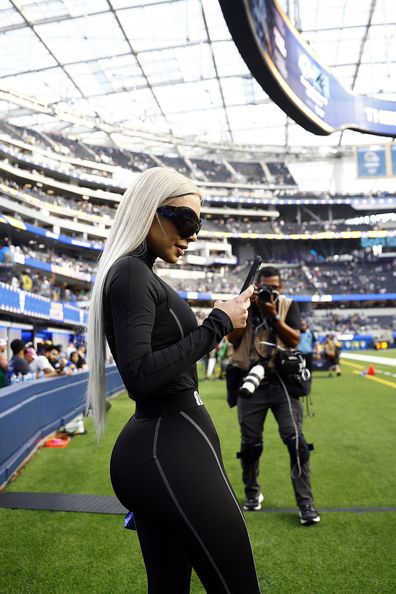 Kim Kardashian attends the game between the Dallas Cowboys and the Los Angeles Rams at SoFi Stadium on October 09, 2022 in Inglewood, California. 