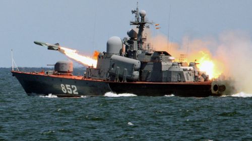 A file photo showing a Russian warship firing a missile during a 2015 Baltic Sea exercise. (Supplied).