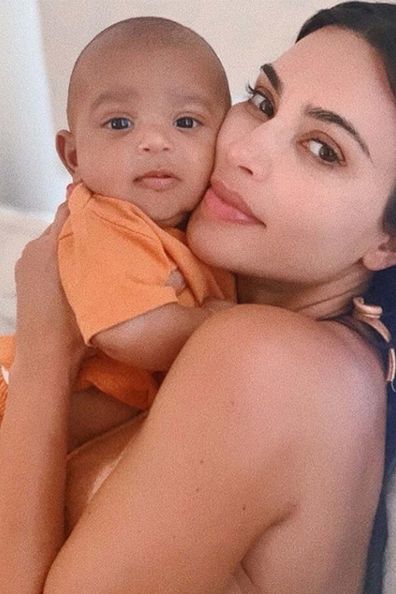 Kim Kardashian, Psalm West, selfie, Instagram, baby, son, hug