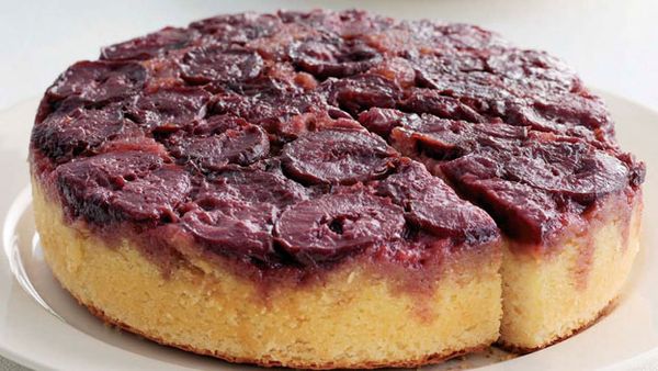 Buttermilk and plum upside down cake