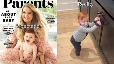 Meghan Trainor's "expectation vs reality" featuring her son, Riley.