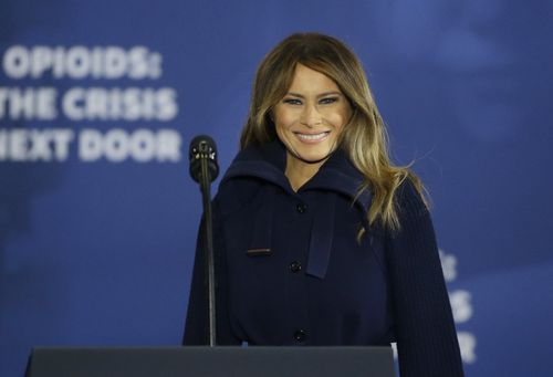 The First Lady had recovered her composure as she addressed an opioid summit in New Hampshire a short time later. (AAP)