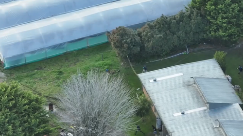 Drone footage released by police today has shown officers chasing the alleged offenders through a 20-acre property in Devon Meadows on Tuesday.