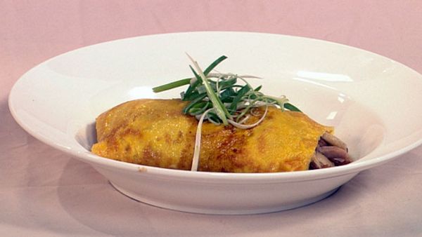 Duck omelette in miso broth