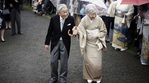 Japan's Emperor Akihito, seen here with his wife Empress Michiko, will abdicate the throne today.