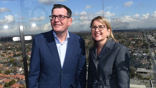 Mr Andrews pictured alongside Transport Minister, Jacinta Allen. 