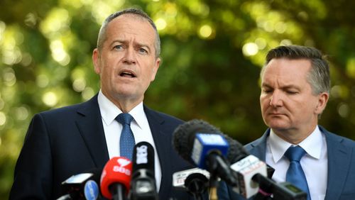Leader of the Opposition Bill Shorten (left) and Shadow Treasurer Chris Bowen in Sydney. Picture: AAP