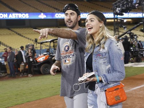 Kate Upton and husband Justin Verlander, a pitcher for the Houston Astros in the MLB. (AAP)