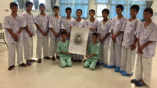 The boys sketched a tribute to the Thai diver who died during the mission. Picture: Supplied