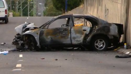 The burnt out car in Blacktown. (9NEWS)