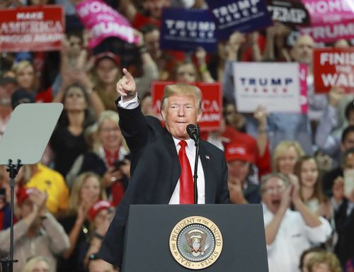 Donald Trump delivers a campaign speech for governor candidate of Georgia, Brian Kemp.