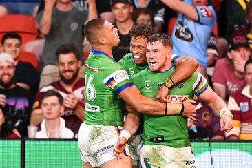 Hudson Young scores a double in the NRL Magic Round opener.