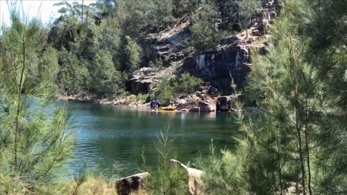 A teenager has been airlifted to hospital after falling up to 10 metres at a swimming hole at a NSW quarry (Supplied).