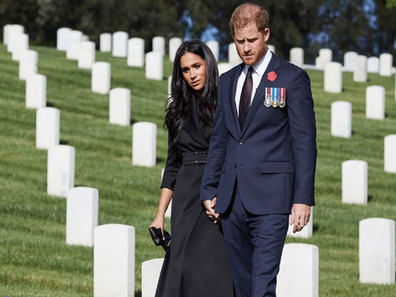 Harry and Meghan hold hands at Remembrance Day appearance 2020