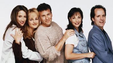 Cast of Mad About You: Anne Ramsay, Helen Hunt, Paul Reiser, Leila Kenzle and John Pankow.