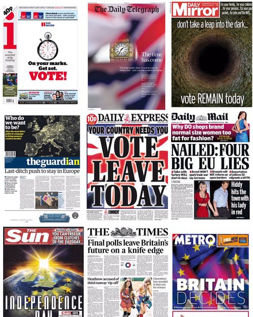 A flavour of some of the frontpages that the UK will wake up to on June 23