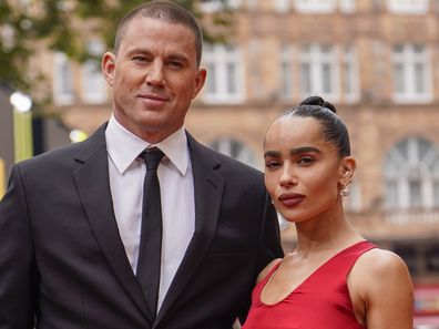 Channing Tatum and Zoe Kravitz pose for photographs at the Blink Twice premiere in London, Monday, Aug. 19, 2024. (Photo by Alberto Pezzali/Invision/AP)